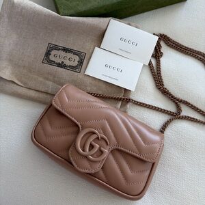 NWT Authentic Gucci GG Marmont Matelassé Super Mini Bag - Tone-on-Tone Hardware